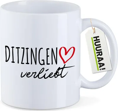 Produktbild von Huuraa Kaffeetasse Ditzingen verliebt 330ml Weiß Keramik Kaffeebecher Geschenkidee