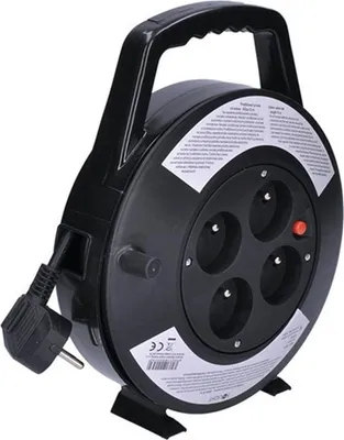 Image de Câble d'extension Solight sur bobine, 4 prises, noir, 10m