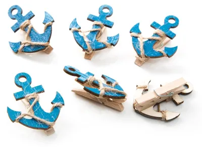 Produktbild von 12 Deko Anker Klammern Holzklammern blau 5,5 cm12 Stück