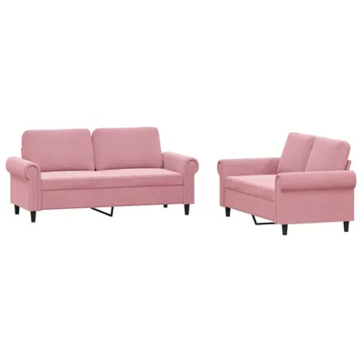 Zdjęcie produktu dla vidaXL 2-częściowa sofa z poduszkami różowy aksamit
