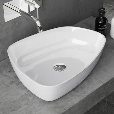 Immagine prodotto di doporro Lavabo da Appoggio Bianco Lucido 51x38x12cm Lavandino Bagno Slim Design Moderno Lavello da Minerale Fuso Colossum806