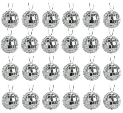 Productafbeelding van Mini discobal - Hangende spiegelbal voor decoratie - 24 stuks - Zilver - Ø 4 cm