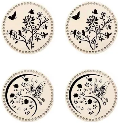 Produktbild von Holzboden-Set aus 4 Teilen - Naturmaterialien - 15cm - Handgeknüpft - Holz - DIY Bodenform - Set von 4 Stücken