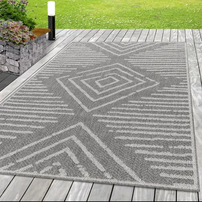 Image de Ayyildiz | Tapis d'extérieur ARUBA - 60 cm x 100 cm - Gris et crème - Résistant et élégant