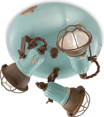 Produktbild von Spot Lampe Metall Keramik E14 verstellbar Hellblau Shabby Antik Rostbraun 3-flammig Vintage Design