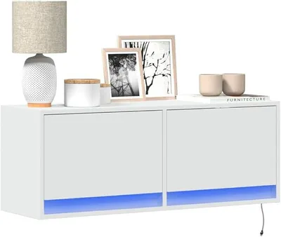 Obrázek produktu pro TV skříňka s LED osvětlením, televizní skříňka, komoda, televizní nábytek, bílá, 100x31x35 cm - 852362