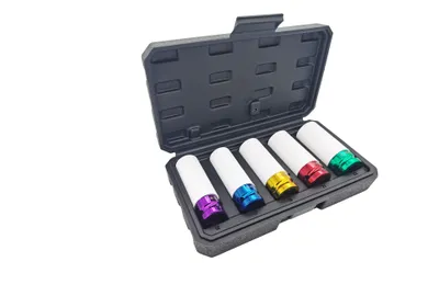 Immagine prodotto di Set di chiavi a bussola Bussole 5 pezzi Power Sockets 1/2" Cerchi in alluminio 15, 17, 19, 21 e 22 mm Cr-Mo Avvitatore a impulsi Dadi Dadi di spalla Strumento