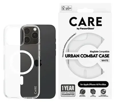 Zdjęcie produktu dla PanzerGlass CARE™ by ® Urban Combat Case Transparent w. White MagSafe iPhone 16 Pro Max, Pokrowiec, Apple, Apple - iPhone 16 Pro Max, Przezroczysty