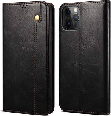 Immagine prodotto di Custodia per iPhone 14 Pro Max in pelle flip case portafoglio con funzione stand nero