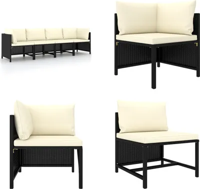 Produktbild von vidaXL 4 Sitzer Gartensofa mit Auflagen Schwarz Poly Rattan - Gartensofa - Gartensofas - Lounge - Loungen