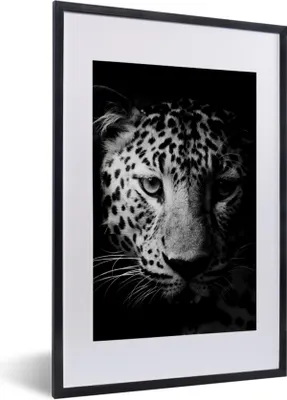 Produktbild von MuchoWow® Gerahmtes Poster Panther - Wildtiere - Schwarz und weiß - Tiere 40x60 cm - Poster mit Schwarzem Bilderrahmen Wandposter Rahmen Foto Bilder - Poster in Rahmen