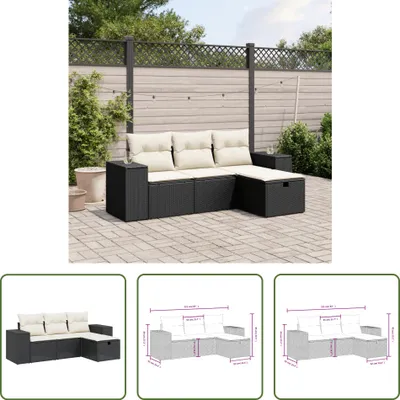Produktbild von The Living Store 4-tlg. Garten-Sofagarnitur mit Kissen Schwarz Poly Rattan