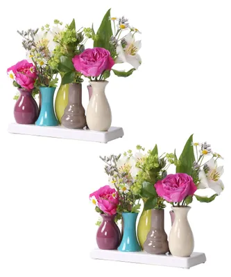 Produktbild von Jinfa Handgefertigte kleine Keramik Deko Blumenvasen 2 Set aus 7 Vasen in bunt