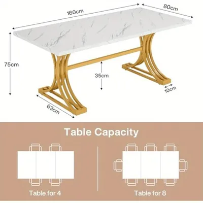 Produktbild von Esstisch - Tisch - Speisetisch - Küchentisch - Konferenztisch - Modern - Weiß und Gold - 160x80 cm