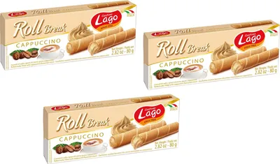 Produktbild von 3x Gastone Lago Roll Break Cappuccino Waffelpad Wafer gefüllt mit Cappuccino-Creme 80g