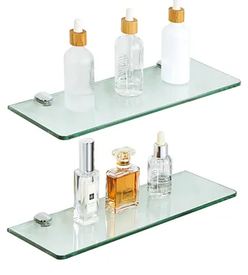 Image de Étagère de salle de bain en verre - Étagère en verre trempé - 38 cm - Lot de 2 - Fixation murale