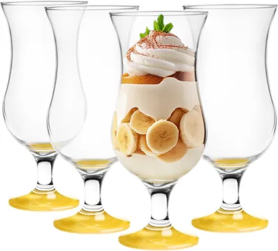 Produktbild von GLASMARK® Gläser mit gelbem Fuß 4-Set 420 ml Große (max. 470ml) 4 Stück Hurrikanstil Poco Grande Cocktail Hurricane Party Trinkglaswaren - Qualität
