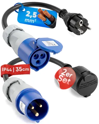 Immagine prodotto di feletec 2x adattatore CEE spina CEE a Schuko accoppiamento spina Schuko a presa CEE 230V 16A per campeggio e camper