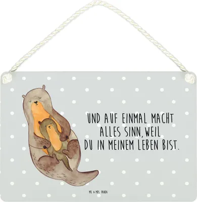 Produktbild von Mr. & Mrs. Panda Schild Otter Kind DIN A4 - Grau Pastell - Geschenk, Geburt, Familie, Baby, wandtafel, Wandbild Holz, holzbild, Mutter, Holzschild, Türschild, Mama