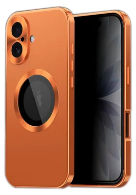 A product shot of an orange iPhone case with a visible Apple logo.