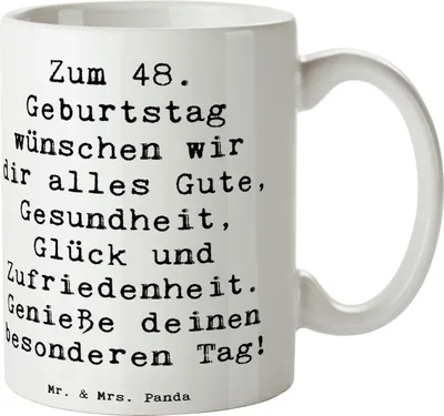 Produktbild von Mr. & Mrs. Panda Tasse Spruch 48. Geburtstag - Weiß - Geschenk, Jubiläum, Geburtstagsfeier, Glückwunsch, Liebe, Happy Birthday, Becher, Kaffeebecher, Teetasse, 48 Jahre
