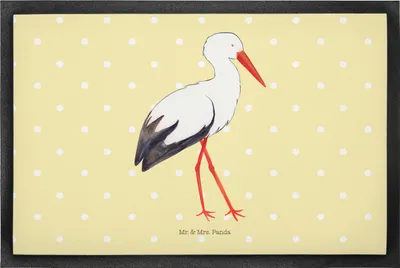 Produktbild von Mr. & Mrs. Panda Schmutzmatte Storch 50 x 75 cm - Gelb Pastell - Geschenk, Geburt, Mütter, Gummimatte, Fußabstreifer, Baby, Lustige Sprüche, Bodenvorleger, Schmutzfänger