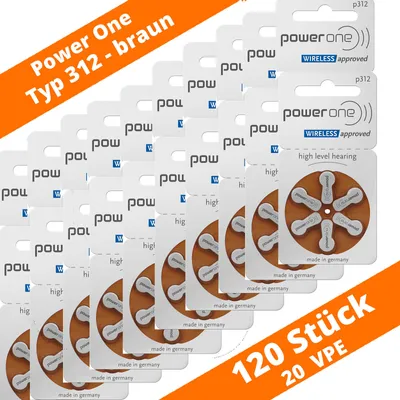 Produktbild von Hörgeräte Batterien Hörgerätebatterie Batterie für Hörgerät Typ 10,13,312,675 PowerOne Typ 312 20 Posten 120 Stück