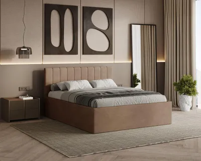 Produktbild von Polsterbett RETTAN mit Kopfteil, 180x200 cm, Doppelbett mit Bettkasten und Lattenrost aus Holz, Velourstoff, Farbe: Hellbraun