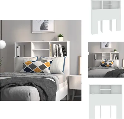 Image de vidaXL Tête de lit avec étagères Blanc 100x19x103,5 cm - Tête & Pieds de lit