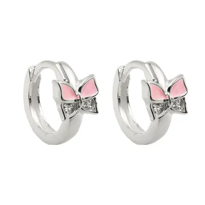 Produktbild von Creole Ohrringe 11x2mm Klappscharnier Schmetterling rosa lackiert Zirkonias Silber 925