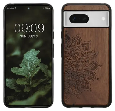 Produktbild von kwmobile Handyhülle für Google Pixel 8 Hülle Holz - Case mit TPU Bumper - Stoßfestes Hardcase - Schutzhülle Cover in Dunkelbraun