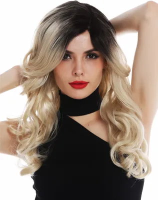 Produktbild von WIG ME UP Perücke Teil-Monofilament Scheitel lang Locken Ombre Braun Blond DW3025-MT-24SP613YS4