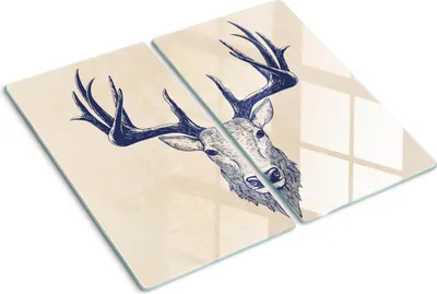 Obrázok produktu pre Sklenená ochranná doska – Kryt varnej dosky – Kryt na indukčnú dosku – 2x30x52 cm – Rýchle čistenie – Tvrdené sklo – Hlava jeleňa