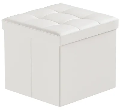 Image de Pouf pliable avec couvercle - Similicuir blanc, 38x38x38 cm