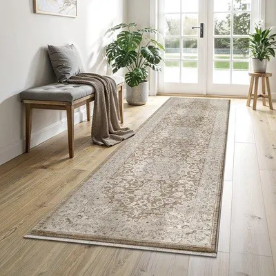 Productafbeelding van Unyqoos® vloerkleed, Nuvra Vintage, beige – 80 x 300 cm, polypropyleen, gemakkelijk te onderhouden, Standard 100 gecertificeerd