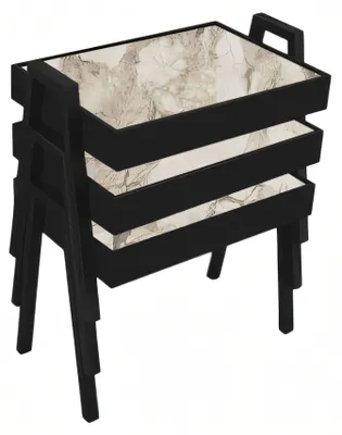 Image de Ensemble de tables basses en bois noir Moderne Meuble de salon élégant