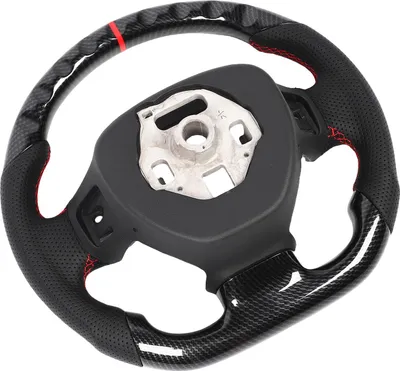 Produktbild von Hydro Dip-Lenkrad im Kohlefaser-Stil, perforiertes Leder mit roten Nähten, Ersatz für C7 2014–2019