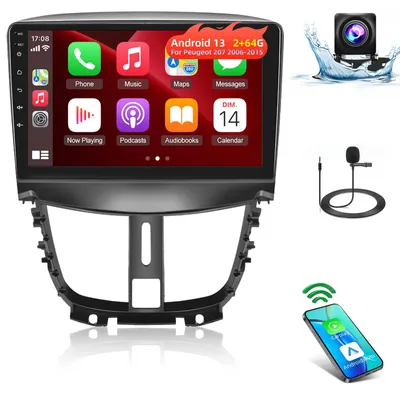 Zdjęcie produktu dla Radio samochodowe Android 13 o przekątnej 9 cali, przeznaczone do samochodów Peugeot 207 (2006-2015), z obsługą bezprzewodowego Carplay i Android Auto