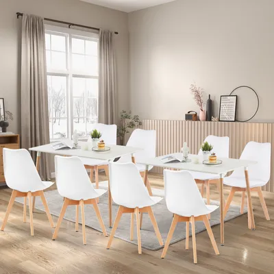 Obrázek produktu pro HJ_WeDoo jídelní set se 2 bílými stoly a 4 bílými židlemi do kuchyně, jídelny, obývacího pokoje a kanceláře