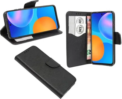 Produktbild von Buch Tasche "Fancy" für HUAWEI P SMART 2021 Handy Hülle Etui Brieftasche Schutzhülle + Standfunktion, Kartenfach Schwarz