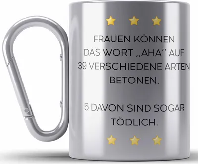 Produktbild von Trendation - Lustige Edelstahl Tasse Karabiner mit Spruch für Frauen Männer Arbeit Büro Lustig Edelstahl Tasse Karabinern Becher mit Sprüchen Kollegin Geschenk Sarkasmus Aha (Silber)