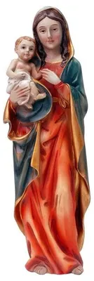 Madonna-mit-Kind-Figur, Kunstharz, handbemalt, 31 cm
