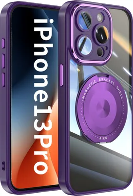 Produktbild von Handyhülle für iPhone 13 Pro Transparent Militärschutz mit Magnetring Ständer und Kameraabdeckung Lila