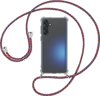 Produktbild von Handykette Backcover-Schutzhülle mit Band (Metall silberfarben) für Samsung Galaxy M55 5G - silber/blau/rot