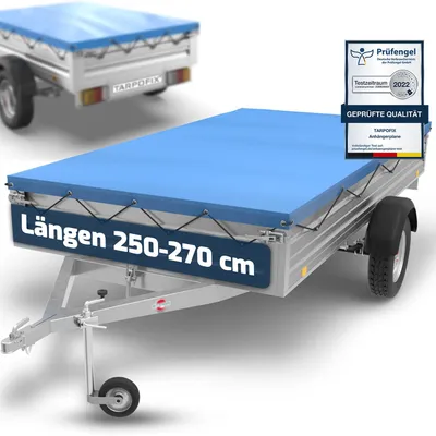 Obrázok produktu pre Tarpofix® plachta na príves, 257,5 x 134,5 cm, vrátane fixačného lana | Ploché plachty na prívesy vyrobené z PVC | Zosilnená plachta na prívesy, určená pre osobné automobily s hmotnosťou 1300 kg | Príslušenstvo na prívesy, ochranná plachta