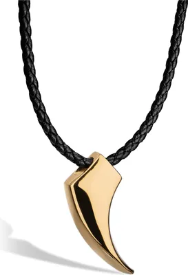 Produktbild von SERASAR | Kožený Náhrdelník pro Muže [Wolf] z Stainless Steel | Barva: Zlato | Délka: 60cm