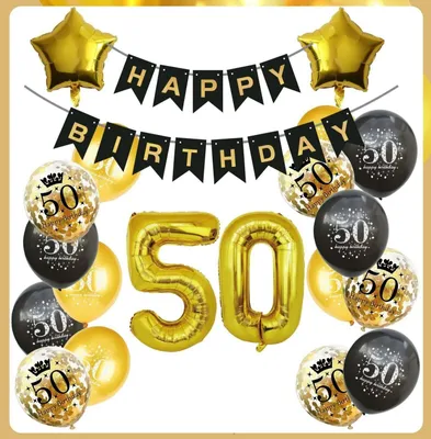 Produktbild von Aufblasbares Partyzubehör Geburtstag Deko Set,Girlande+Zahlen mit Schwarz Gold Konfetti uvm, Girlande, Zahlen, Stern, Konfetti