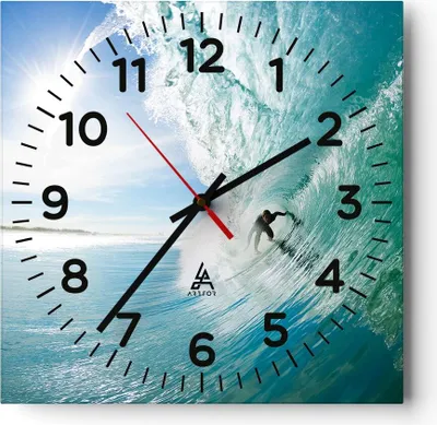 Produktbild von Wanduhr - Quadrat - Glasuhr - Abenteuer surfer welle ozean - 40x40cm - Schleichendes Uhrwerk - Lautlos - zum Aufhängen bereit - Dekoration Modern - Wanddekoration aus Glas - C4AC40x40-2541