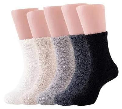 Obrázek produktu pro Plyšové dámské ponožky, superměkké, plyšové, pohodlné, teplé mikrovlákno, na spaní, zimní ponožky, 5 kusů