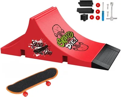 Imagen del producto de Juego de mini patinetas para los dedos con rampa, kit para construir un parque de skate, para niños, 1 juego